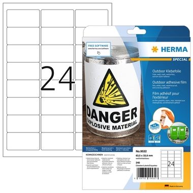 HERMA, HERMA Outdoor Etikett.PP 63,5x33,9mm 9532 weiss 240 St./10 Blatt