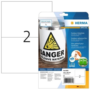 HERMA, HERMA Outdoor Etikett.PP 210x148mm 9535 weiss 20 St./10 Blatt