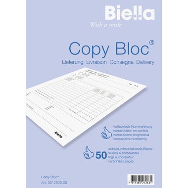 Biella, BIELLA Liefers. COPY-BLOC D/F/I/E A5 512525.00 selbstdurchschreib. 50x2 Blatt