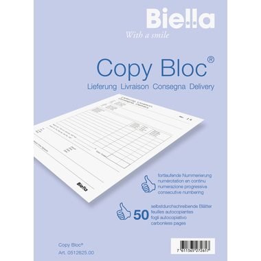 Biella, BIELLA Liefers. COPY-BLOC D/F/I/E A6 512625.00 selbstdurchschreib. 50x2 Blatt