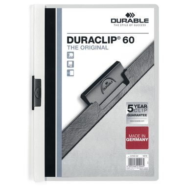 DURABLE, DURABLE Klemmhefter DURACLIP 60 2209/02 f&uuml;r 60 Blatt A4 weiss