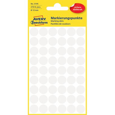 AVERY Zweckform, AVERY ZWECKFORM Markierungspunkte weiss 3145 12mm 270 St&uuml;ck