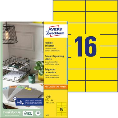 AVERY Zweckform, AVERY ZWECKFORM Etiketten 105x37mm 3455 Universal, gelb 100Bl./16St.