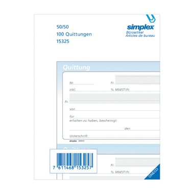 Simplex, SIMPLEX Quittungen D A6 15325 weiss 50x2 Blatt