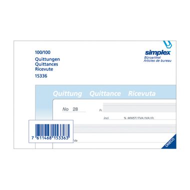 Simplex, SIMPLEX Quittungen D/F/I A6 15336 blau/weiss 100x2 Blatt