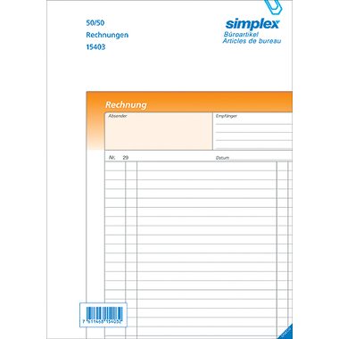 Simplex, SIMPLEX Rechnungen D A6 15380D orange/weiss 50x2 Blatt