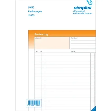 Simplex, SIMPLEX Rechnungen D A5 15400D orange/weiss 50x3 Blatt