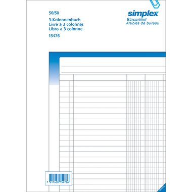 Simplex, SIMPLEX Kolonnenbuch A4 15476 weiss/blau 50x2 Blatt