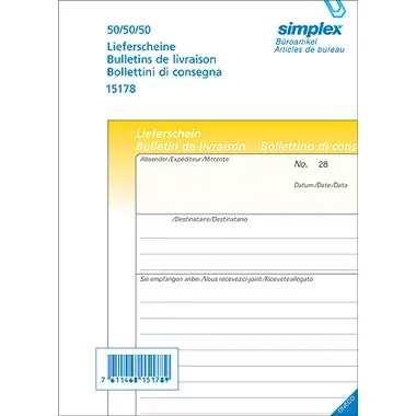 Simplex, SIMPLEX Lieferscheine D/F/I A5 15177 gelb/weiss 50x2 Blatt