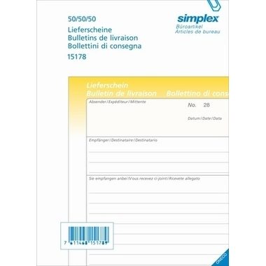 Simplex, SIMPLEX Lieferscheine D/F/I A5 15178 Durchschreibepapier 50x3 Blatt