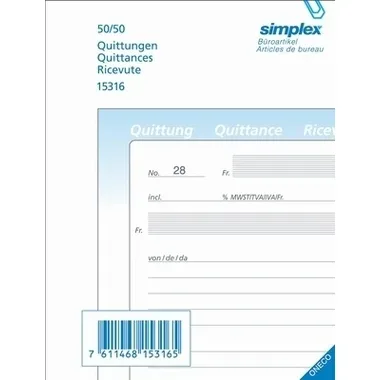 Simplex, SIMPLEX Quittungen D/F/I A6 15316 Durchschreibepapier 50x2 Blatt