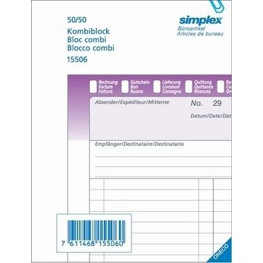 Simplex, SIMPLEX Kombiblock D/F/I A6 15506 Durchschreibepapier 50x2 Blatt