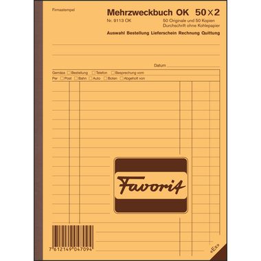 FAVORIT, FAVORIT Mehrzweckbuch Deutsch A5 9113 OK Durchschreibepapier 50x2 Blatt