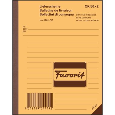 FAVORIT, FAVORIT Lieferscheine D/F/I A6 8281OK rot/weiss 50x2 Blatt