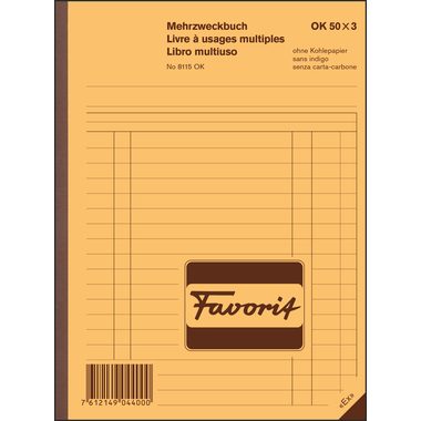 FAVORIT, FAVORIT Mehrzweckbuch D/F/I A5 8115OK blau/blau/weiss 50x3 Blatt