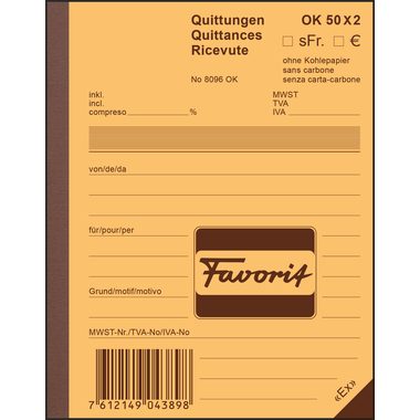 FAVORIT, FAVORIT Quittungen D/F/I A6 8096OK blau/weiss 50x2 Blatt