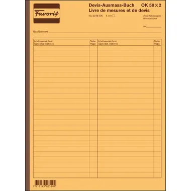 FAVORIT, FAVORIT Devis Ausmassbuch D/F A4 2078 OK weiss 50x2 Blatt