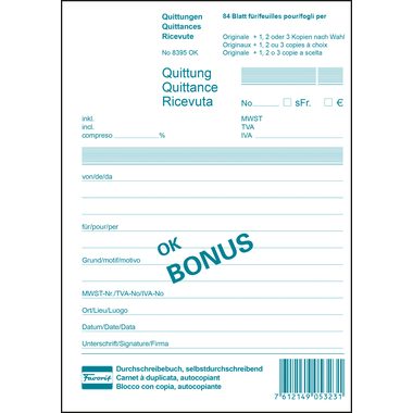 FAVORIT, FAVORIT Quittungen D/F/I A5 8395OK weiss 84 Blatt