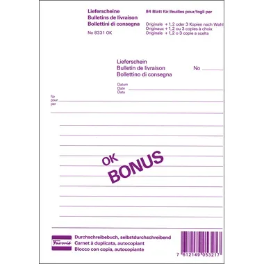 FAVORIT, FAVORIT Lieferscheine D/FI A5 8331OK weiss 84 Blatt