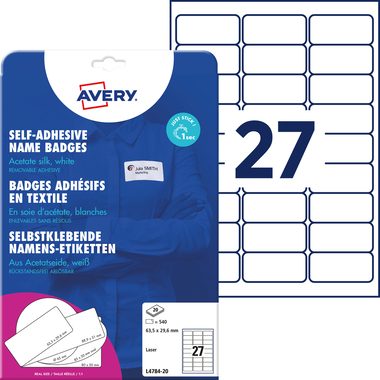AVERY Zweckform, AVERY ZWECKFORM Namensetiketten 63.5x29.6mm L4784-20 Laser, weiss 20Bl./27Stk.