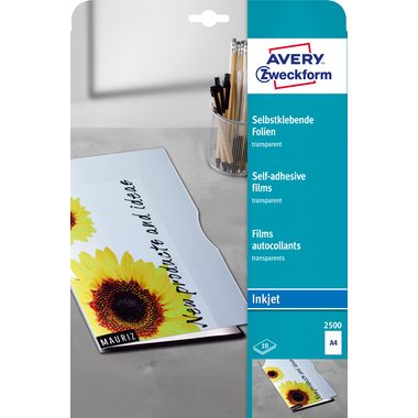 AVERY Zweckform, AVERY ZWECKFORM Ink-Jet Folien A4 2500Z 0,17mm,selbstklebend 10 Blatt