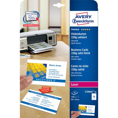 AVERY Zweckform, AVERY ZWECKFORM Visitenkarten doppels. 85x54mm C32016-25 Laser,220g,weiss 25Bl./10Stk.