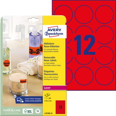 AVERY Zweckform, AVERY ZWECKFORM Etiketten 63,5mm L7670R-25 rot 300 St&uuml;ck