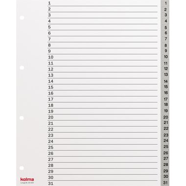 Kolma, KOLMA Register LongLife XL A4 19.425.03 grau, 1-31, 31-teilig, 4-Loch