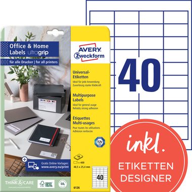 AVERY Zweckform, AVERY ZWECKFORM Etiketten 48,5x25,4mm 6126 weiss 400 Stk./10 Blatt