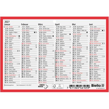 BIELLA Wandkalender 2027 871607000027U 6M/1S rot/weiss DE 16.5x11.5cm