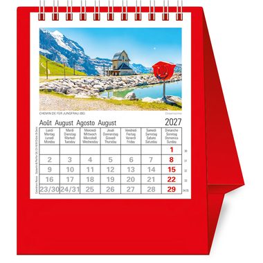NOVOS, NOVOS Tischkalender Helvetia 2026 501012 1M/1S rot ML 11.5x14cm