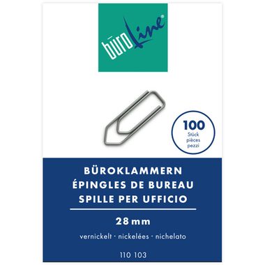 BÜROLINE, B&Uuml;ROLINE B&uuml;roklammern Gr.3 110103 vernickelt, 28mm 100 St&uuml;ck