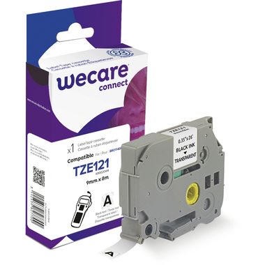WECARE, WECARE Band, laminiert schwarz/klar TZe-121WE ersetzt Ptouch Tze-121 9mm