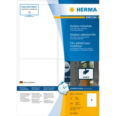 HERMA, Herma 9539 Folien-Etiketten 99.1 x 139 mm Folie, matt Weiß 160 St. Extra stark haftend Laserdrucker, Farblaserdrucker,