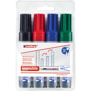 edding, EDDING Whiteboard Marker 365 2-7mm 365-E4 schwarz,rot,blau,gr&uuml;n 4 Stk.