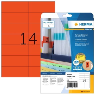 HERMA, HERMA 5059 Multifunktionsetiketten SuperPrint Rot Rechteckig 280 Etiketten pro Packung