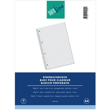 BÜROLINE, B&Uuml;ROLINE Ringbuchblock A4 545016 kariert, 4mm, 80g 80 Blatt