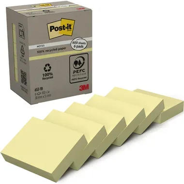 Post-it, POST-IT Haftnotizen Recycling 38x51mm 653-1B gelb 6x100 Blatt