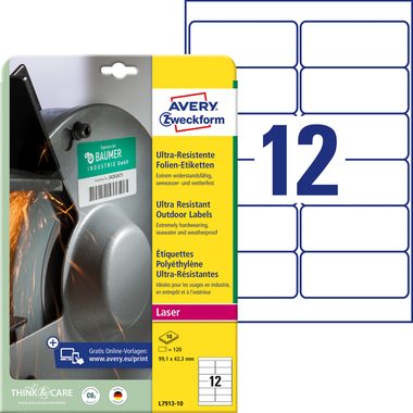 AVERY Zweckform, AVERY ZWECKFORM Etiketten 99,1x42,3mm L7913-10 weiss,ultra-resistent 10 Blatt