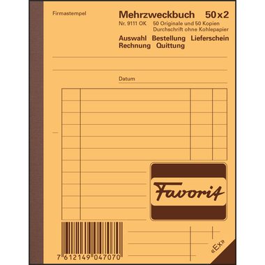 FAVORIT, FAVORIT Mehrzweckbuch Deutsch A6 9111 OK Durchschreibepapier 50x2 Blatt