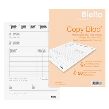 Biella, BIELLA Mehrzweck.COPY-BLOC D/F/I/E A5 516525.00 selbstdurchschreib. 50x2 Blatt
