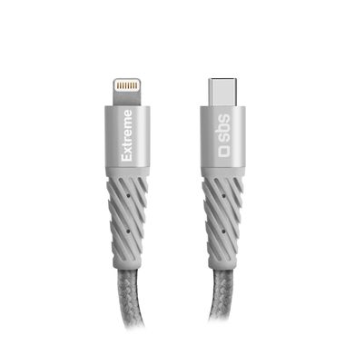 SBS, SBS Extreme Aramid Kabel USB-C to Lightning 1.5m – USB C Kabel/Adapter/Ladegerät – grau