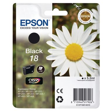 Epson, EPSON Tintenpatrone schwarz T180140 XP 30/405 175 Seiten