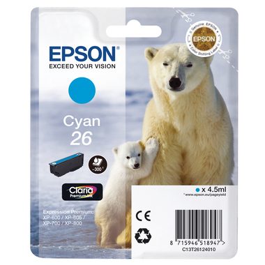 Epson, EPSON Tintenpatrone cyan T261240 XP 700/800 300 Seiten