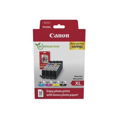 Canon, Canon Tintenpatrone "CLI-581XL BK/C/M/Y Tinte mit hoher Reichweite + Fotopapier Value Pack"