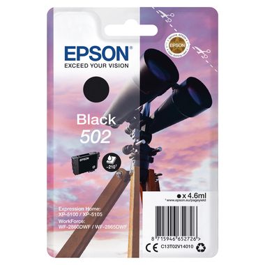 Epson, EPSON Tintenpatrone 502 schwarz T02V140 WF-2860/XP-5100 210 Seiten