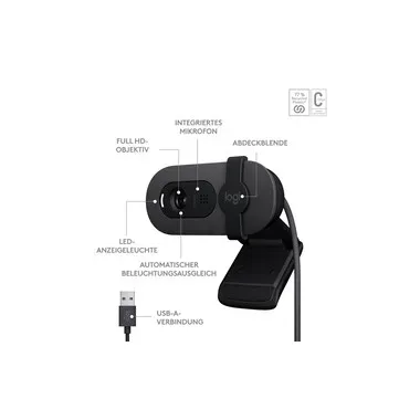 Logitech, Logitech Brio 100 Full HD-Webcam 1920 x 1080 Pixel Klemm-Halterung