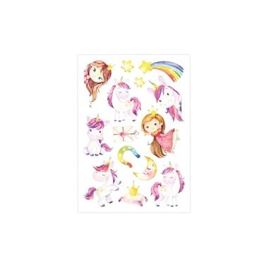 Papier-Drachen, Papierdrachen Kindertattoo-Bögen Einhorn, Meerjungfrau, Prinzessin (6 Stk)