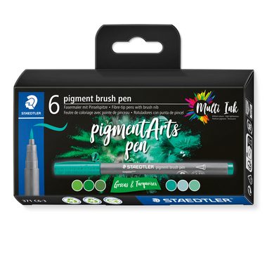 STAEDTLER Fasermaler mit Pinselspitze 371 C6-3 pigment pen 376 6er Set
