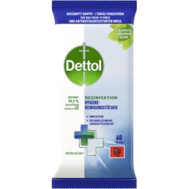 Dettol, DETTOL Hygiene Reinigungst&uuml;cher 3193971 neutraler Duft 60 St&uuml;ck